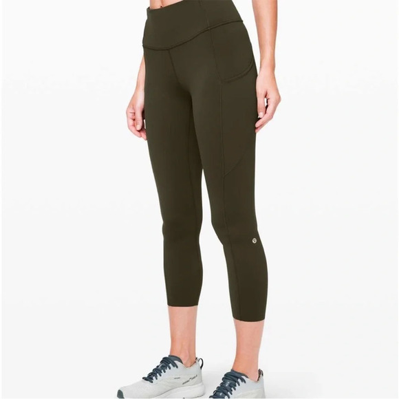 Lululemon Fast and Free High-Rise Crop 19 inch Dark Olive Size 4 - Picture 1 of 7